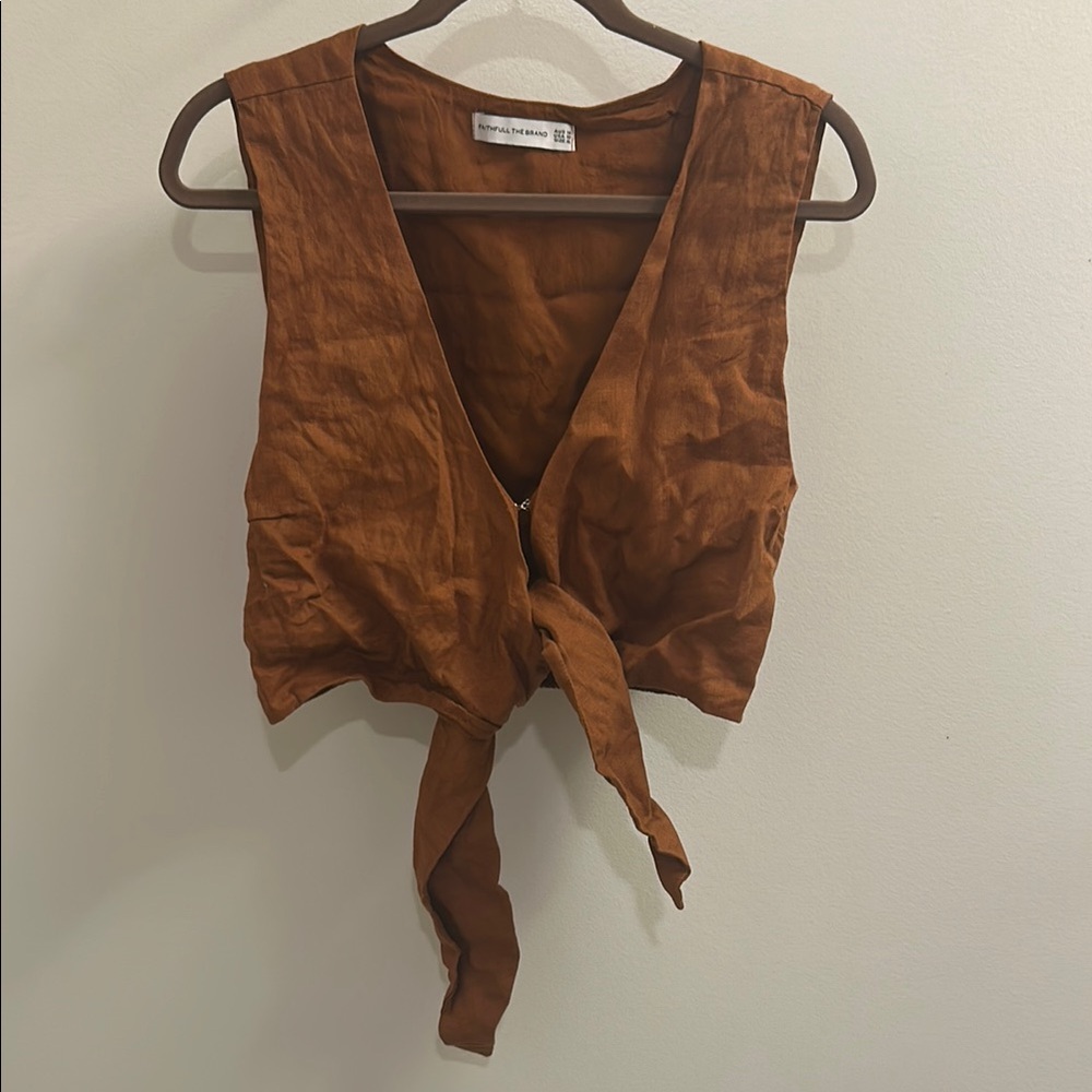 Faithfull the Brand Linen Cropped Tie Front Vest